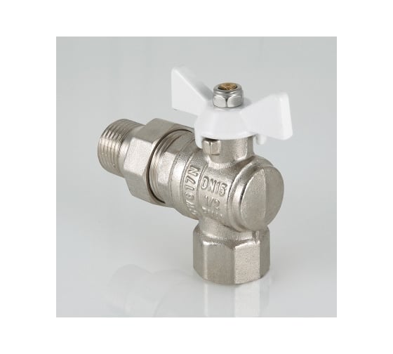 Шаровой угловой кран с полусгоном 1/2 вн.-нар. белая рукоятка Valtec BASE VT.228.NW.04