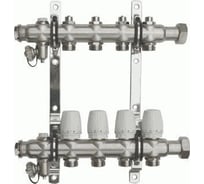 Коллекторный блок Terma нерж.1" с накидной гайкой (настр-ми и регулировочными клапанами, дрен., кронш.) 4 выхода (14244) 88916