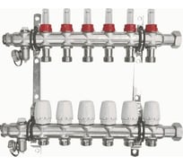 Коллекторный блок Terma нерж.1"с накидной гайкой (расх-ми., регулировочными и дренажными клапанами, кронш.) 6 вых.14259 88929