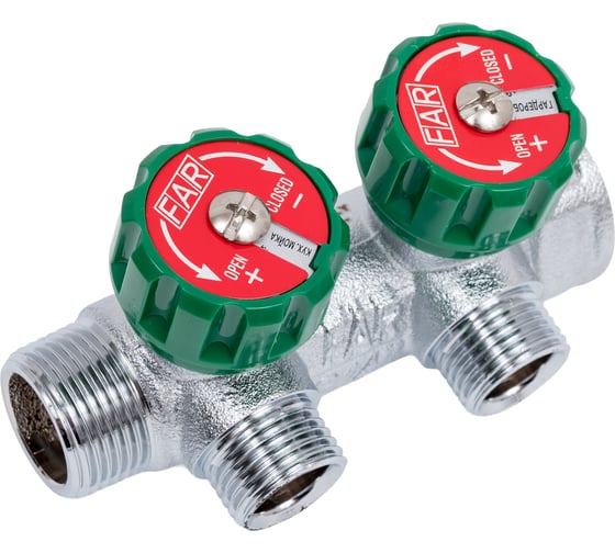 Регулирующий коллектор FAR 3/4" ВР-НР с 2 отв. 1/2" НР межосев. 45 мм FK 3821 3412 1