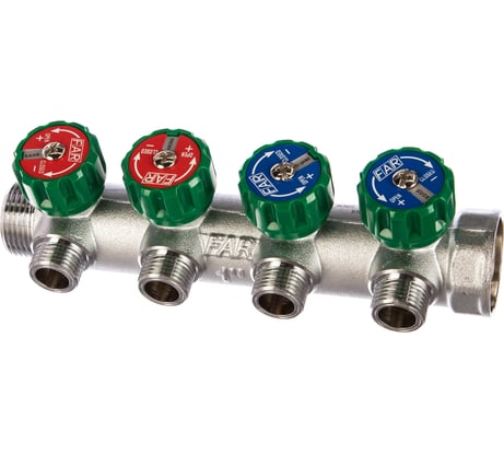 Регулирующий коллектор FAR 1" ВР-НР с 4 отв. 1/2" НР межосев. 45 мм, плск. упл. FK 3824 112TP