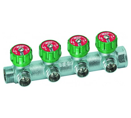 Регулирующий коллектор FAR 1" ВР-НР с 4 отв. 1/2" НР межосев. 45 мм FK 3824 112