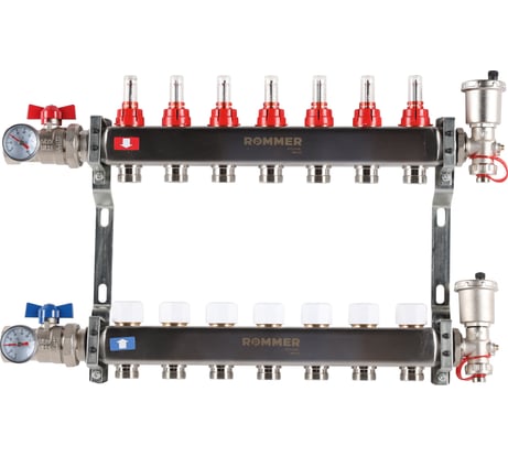 Коллектор из нержавеющей стали ROMMER в сборе, с расходомерами, 7 выходов Rms-1210-000007 RG0091LAMEVLMT