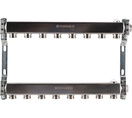 Коллектор из нержавеющей стали ROMMER для радиаторной разводки, 8 выходов Rms-4401-000008 RG0091LAN1B01J - выгодная цена, отзывы, характеристики, фото - купить в Москве и РФ