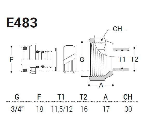 Резьбовое соединение для трубы с д11,5/12-16x3/4"e, хром мат. SR Rubinetterie E483-2000CSF0