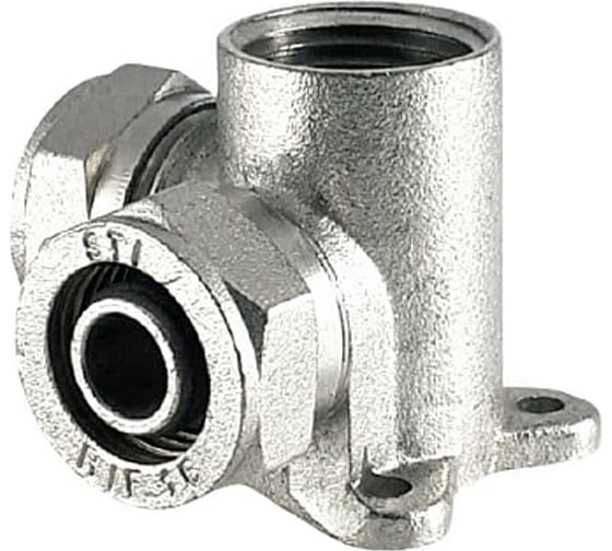 Тройник обжимной латунный STI ду16x1/2″х16 ру25, внутренняя резьба, с креплением D190-00027