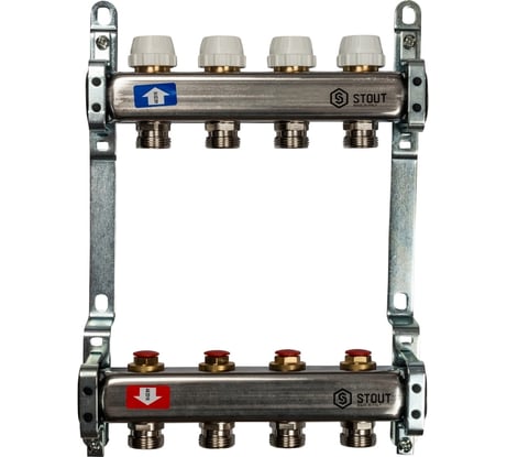 Коллектор из нержавеющей стали без расходомеров STOUT 4 выхода SMS 0922 000004
