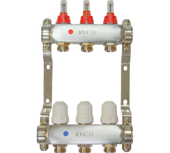 Коллекторный блок Rvc ТП нержавеющая сталь, 1 (DN25) 2x3/4 (евроконус), с расходомерами 12121 - выгодная цена, отзывы, характеристики, фото - купить в Москве и РФ