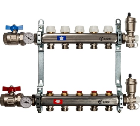 Коллектор из нержавеющей стали в сборе без расходомеров STOUT 5 выходов SMS 0912 000005