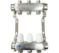 Коллекторный блок Rvc ТП нержавеющая сталь, 1 (DN25) 9x3/4 (евроконус), c вентильными вставками 10370