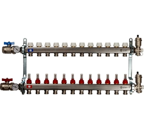 Коллектор из нержавеющей стали в сборе с расходомерами STOUT 12 выходов SMS 0907 000012