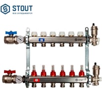 Коллектор из нержавеющей стали в сборе с расходомерами STOUT 6 выходов SMS 0907 000006