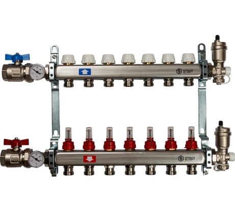 Коллектор из нержавеющей стали в сборе с расходомерами STOUT 7 выходов SMS 0907 000007