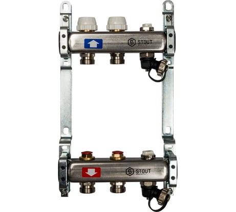 Коллектор из нержавеющей стали без расходомеров, с клапаном выпуска воздуха и сливом STOUT 2 выхода SMS-0932-000002