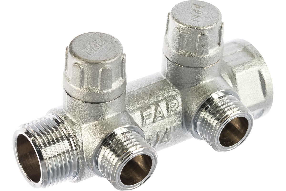Запорный коллектор с 2 отводами FAR 3/4\" 1/2\" НР, плоск.присоед. FK ...