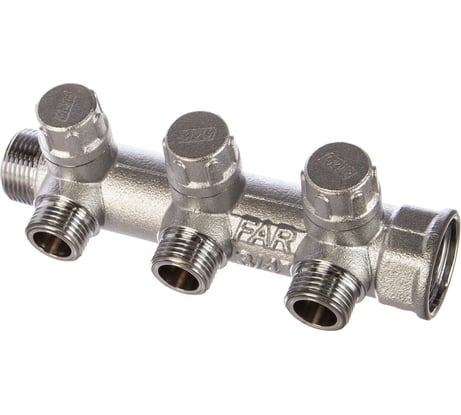 Коллектор запорный FAR 3/4" с 3 отв. 1/2" НР, плоск.присоед. FK 3870 3412TP