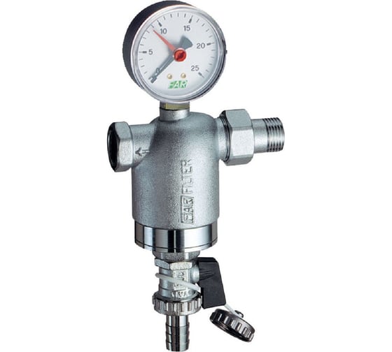 Фильтр FAR 1/2" НР-BР, с манометром, 300 мкм, Max: 95 C, 25 бар FA 3946 12 1