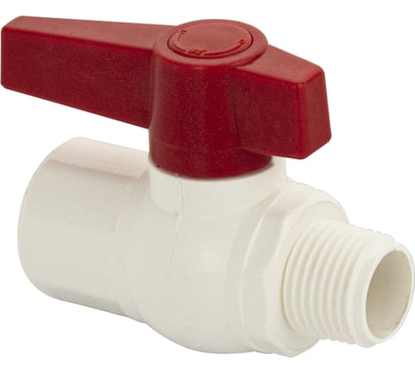 Кран шаровый Санакс 1/2" г/ш, резьбовой, ручка-рычаг, серия МАК, из ПВХ (PVC-U) пластика, цвет БЕЛЫЙ. 471