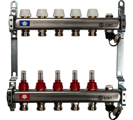 Коллектор из нержавеющей стали с расходомерами, с клапаном вып. воздуха и сливом 5 вых. STOUT SMS-0927-000005