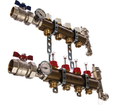 Распределительный коллектор из латуни с расходомерами 4 вых. STOUT SMB 0473 000004