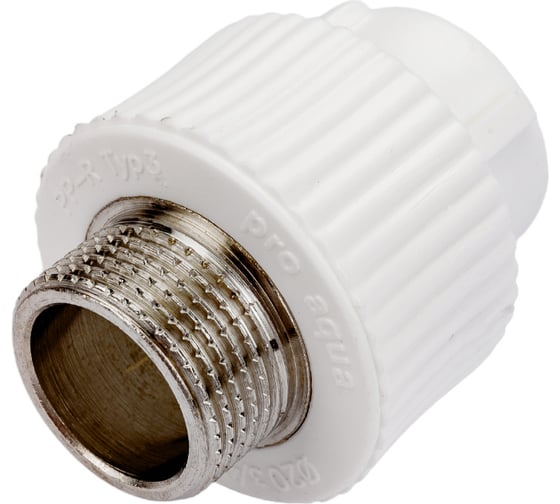 Комбинированная муфта PRO AQUA PP-R НР белая d-20 мм 3/4" PA23010Pb