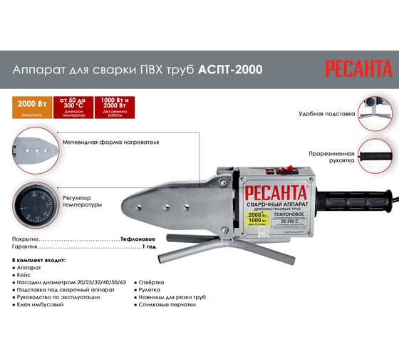 Аппарат для сварки пластиковых труб Ресанта АСПТ-2000 65/55