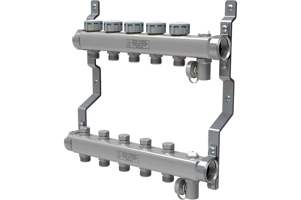 Коллектор в сборе Royal Thermo нержавеющая сталь, универсальный 1 ВР-3/4  НР, 8 выходов НС-1080937 - выгодная цена, отзывы, характеристики, фото -  купить в Москве и РФ