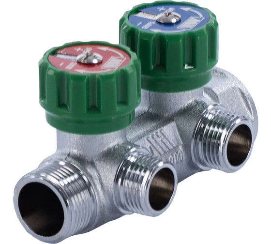 Регулируемый коллектор Millennium 2 выхода 3/4"×1/2" с внутренней-наружной резьбой под плоское уплотнение 44140