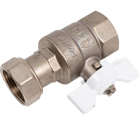 Шаровой кран LD латунный pride 47.20 (white) с накидной гайкой, ручка-бабочка, белая, 3/4" вр 47.346.20 W