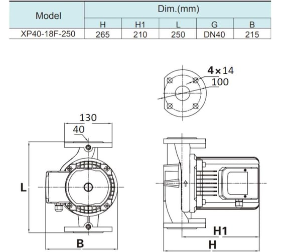 Насос SHIMGE XP 40-18F-250, 1,3 кВт, 380В, 50 Гц, DN40, Чугун, 10 бар, 110 С, 10110100261