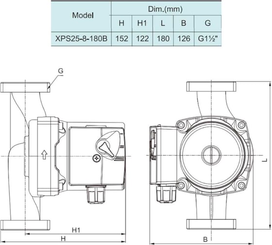 Насос SHIMGE XPS 25-8-180B, 200/185/145Вт, 220В, 50 Гц, 1 1/2", чугун, 10 бар, 110 С, 10110100300