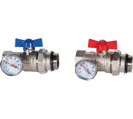 Комплект прямых шаровых кранов с термометрами ROMMER 1” Rms-1001-030001 RG0091LAP2S4QV