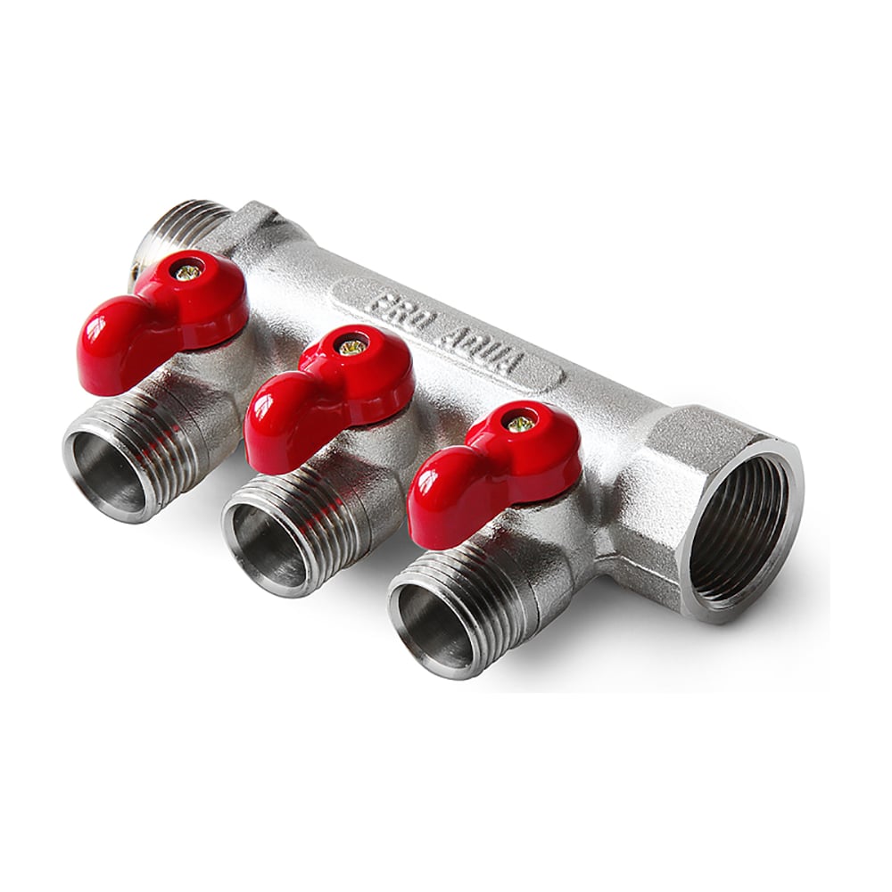 Коллектор с отсекающими кранами (плоскость) PRO AQUA 3/4, 4 х 1/2 V100 ...