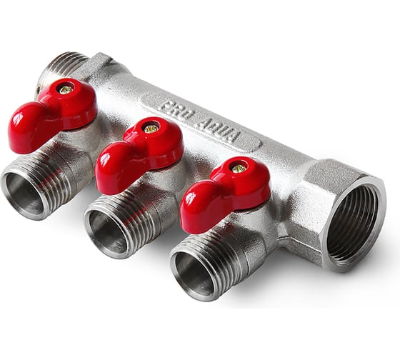 Коллектор с отсекающими кранами (плоскость) PRO AQUA 3/4, 4 х 1/2 V100.04-m20-f20