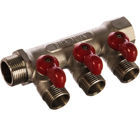 Коллектор с отсекающими кранами (плоскость) PRO AQUA 3/4, 3 х 1/2 V100.03-m20-f20