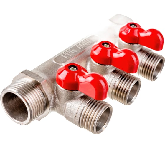 Коллектор с отсекающими кранами (плоскость) PRO AQUA 3/4, 3 х 1/2 V100.03-m20-f20