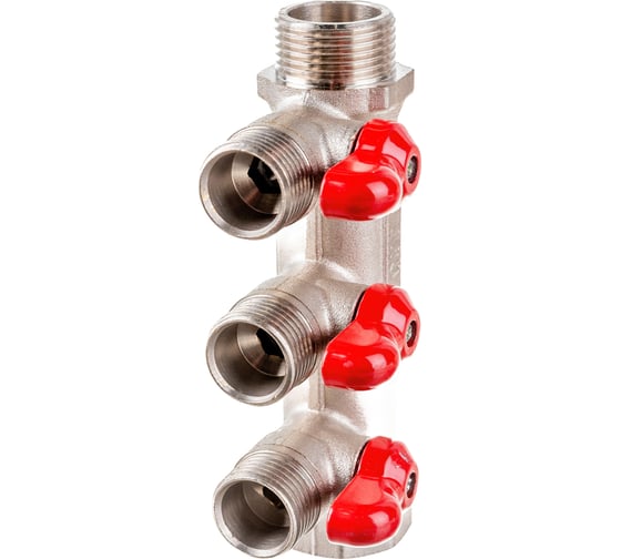 Коллектор с отсекающими кранами (плоскость) PRO AQUA 3/4, 3 х 1/2 V100.03-m20-f20