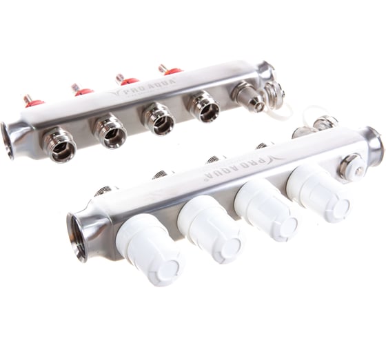 Коллекторный блок с расходомерами PRO AQUA 4 выхода, 280 мм, 1 x 3/4 V500MB.04b