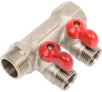 Коллектор с отсекающими кранами (плоскость) PRO AQUA 3/4, 2 х 1/2 V100.02-m20-f20