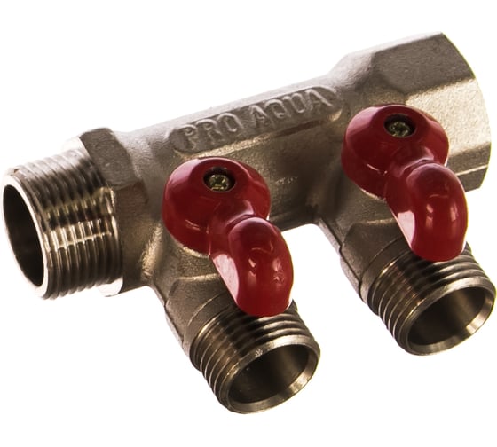 Коллектор с отсекающими кранами (плоскость) PRO AQUA 3/4, 2 х 1/2 V100.02-m20-f20 1