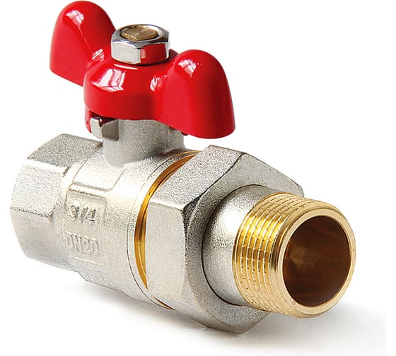 Шаровой полнопроходной кран со сгоном PRO AQUA ручка-бабочка, Н-В 1/2 FWB65-m15-f15x