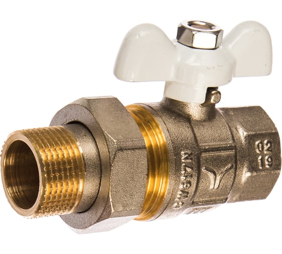 Шаровой полнопроходной кран со сгоном PRO AQUA ручка-бабочка, белая Н-В 3/4 FWB65-m20-f20xw 1