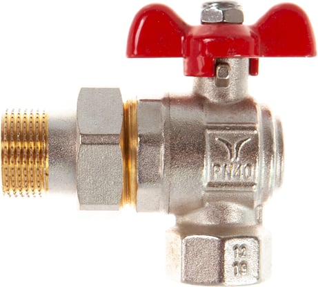 Шаровой полнопроходной угловой кран со сгоном PRO AQUA Н-В 3/4 EWB69-m20-f20x