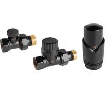 Термостатический комплект для радиатора VIVALDO прямой 1/2" чёрный в блистере STRV-BL