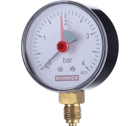 Манометр ROMMER радиальный с указателем предела, корпус dn 63 мм 1/4", 0...4 бар, кл.2.5 rim-0008-630408 RG00929SFN1GN0