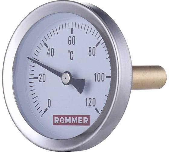 Термометр ROMMER биметаллический с погружной гильзой, корпус dn 63 мм, гильза 50 мм 1/2", 0...120с rim-0001-635015 RG00929SF9C8D2