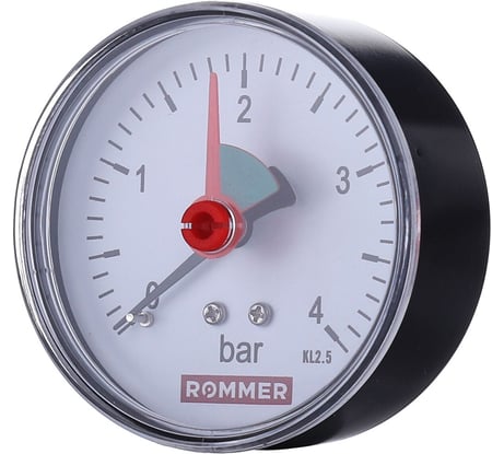 Манометр ROMMER аксиальный с указателем предела. корпус dn 63 мм 1/4" , 0...4 бар, кл.2.5 rim-0007-630408 RG00929SFN5LFP