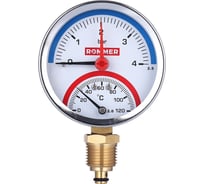 Термоманометр в комплекте с автоматическим запорным клапаном ROMMER радиальный, корпус dn 80 мм 1/2", 0...120c, 0-4 бар rim-0006-800415 RG00929SFHKMVA