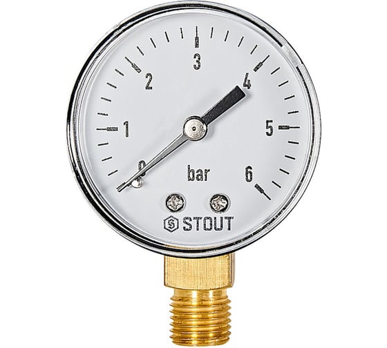 Манометр радиальный STOUT. Корпус Dn 50 мм 1/4 , 0...6 бар, кл.2.5 SIM-1010-500608 RG0094NU9EUEFN 1
