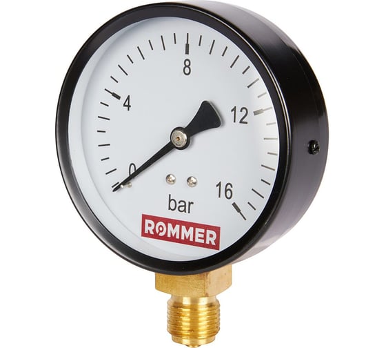 Манометр ROMMER радиальный rim-0010-101615 корпус dn 100 мм 1/2" , 0...16 бар, кл.2.5 RG00929SFN5F7O